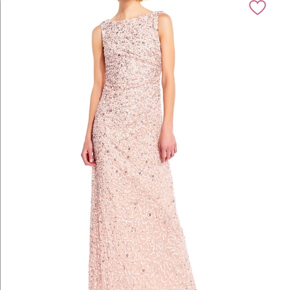 adrianna papell blush sequin dress Adrianna Papell Women's Beaded Flutter-Sleeve Gown - Blush